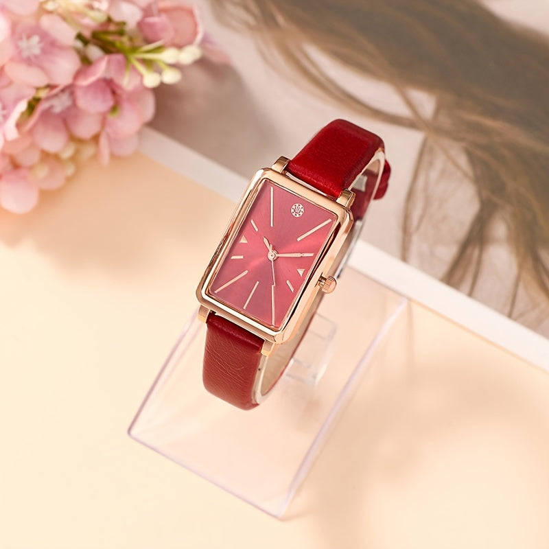 Women's Rectangular Quartz Watch with Rhinestones and Minimalist Style