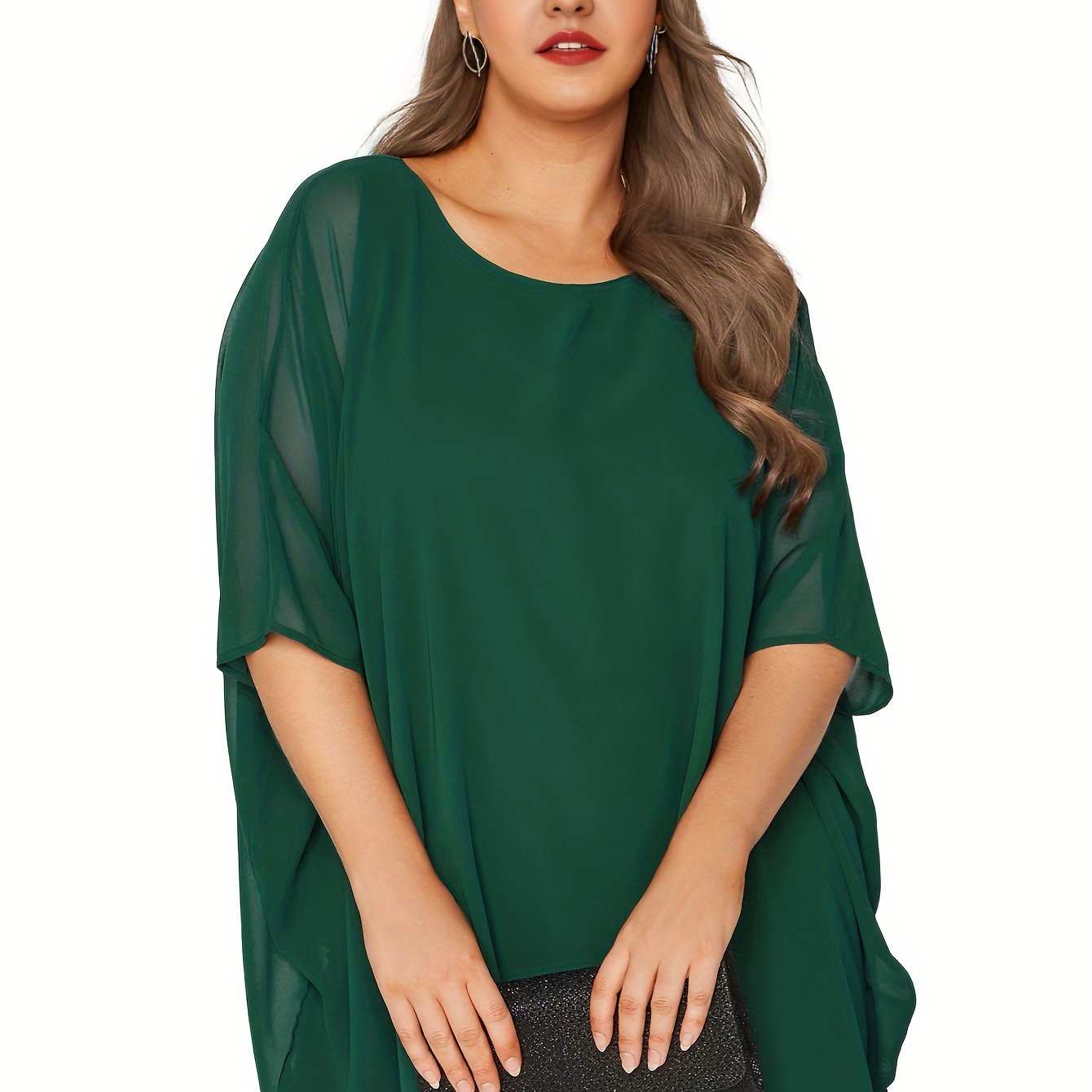 Plus Size Women's Batwing Sleeve Casual Crew Neck Solid Top