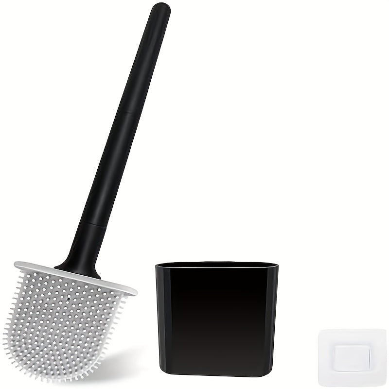 Flexible Silicone Toilet Brush with Holder Wall Mount Bristle-Free Soft Durable