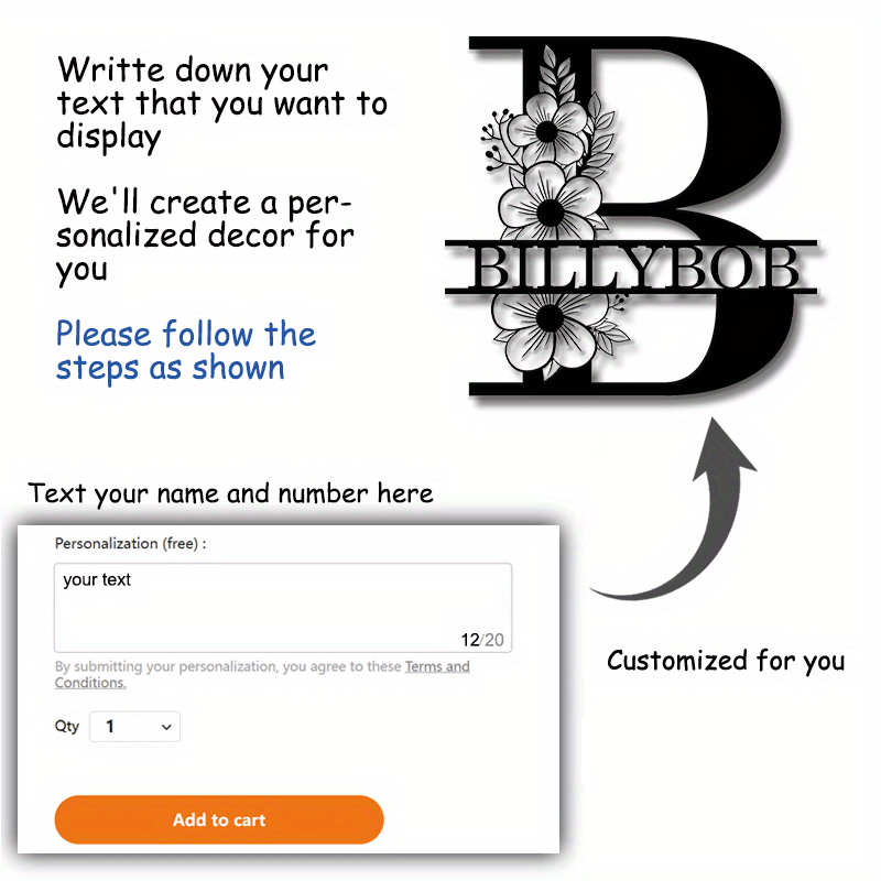 Personalized Floral Name Sign Wall Art for Home Decor and Weddings