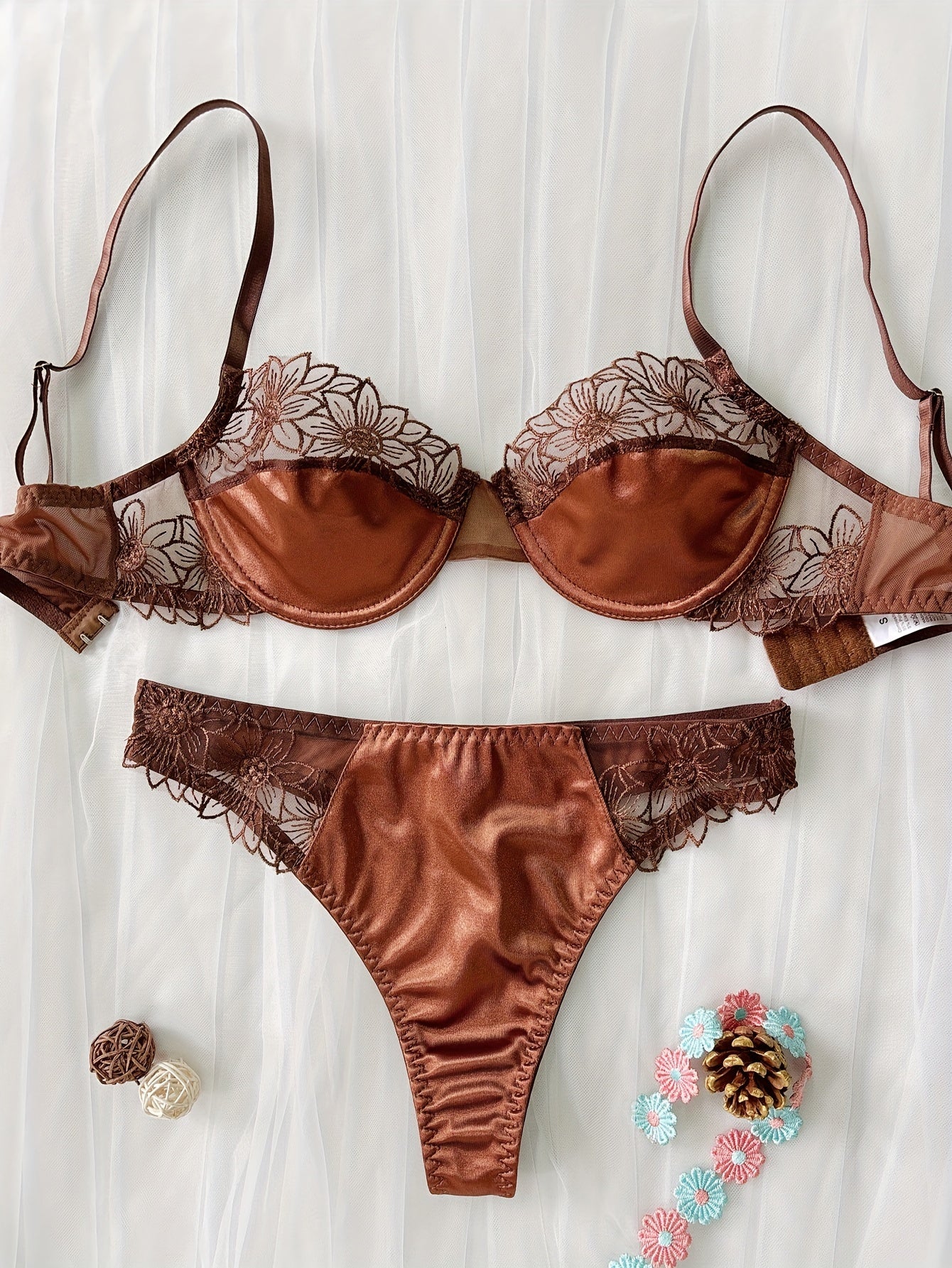 Women's Floral Embroidered Lingerie Set with Underwire Bra and Panty