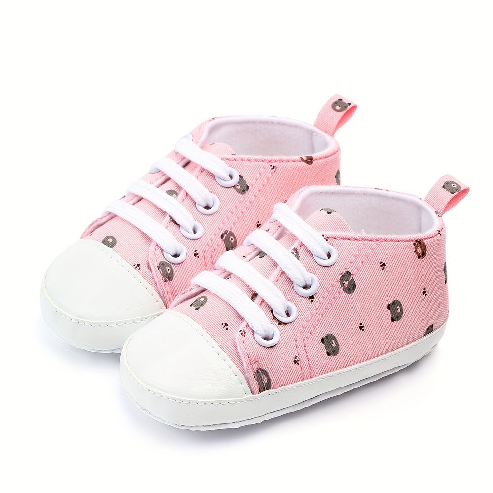 Baby Canvas Sneakers with Cartoon Print Adjustable Lace-Up Indoor Casual Shoes