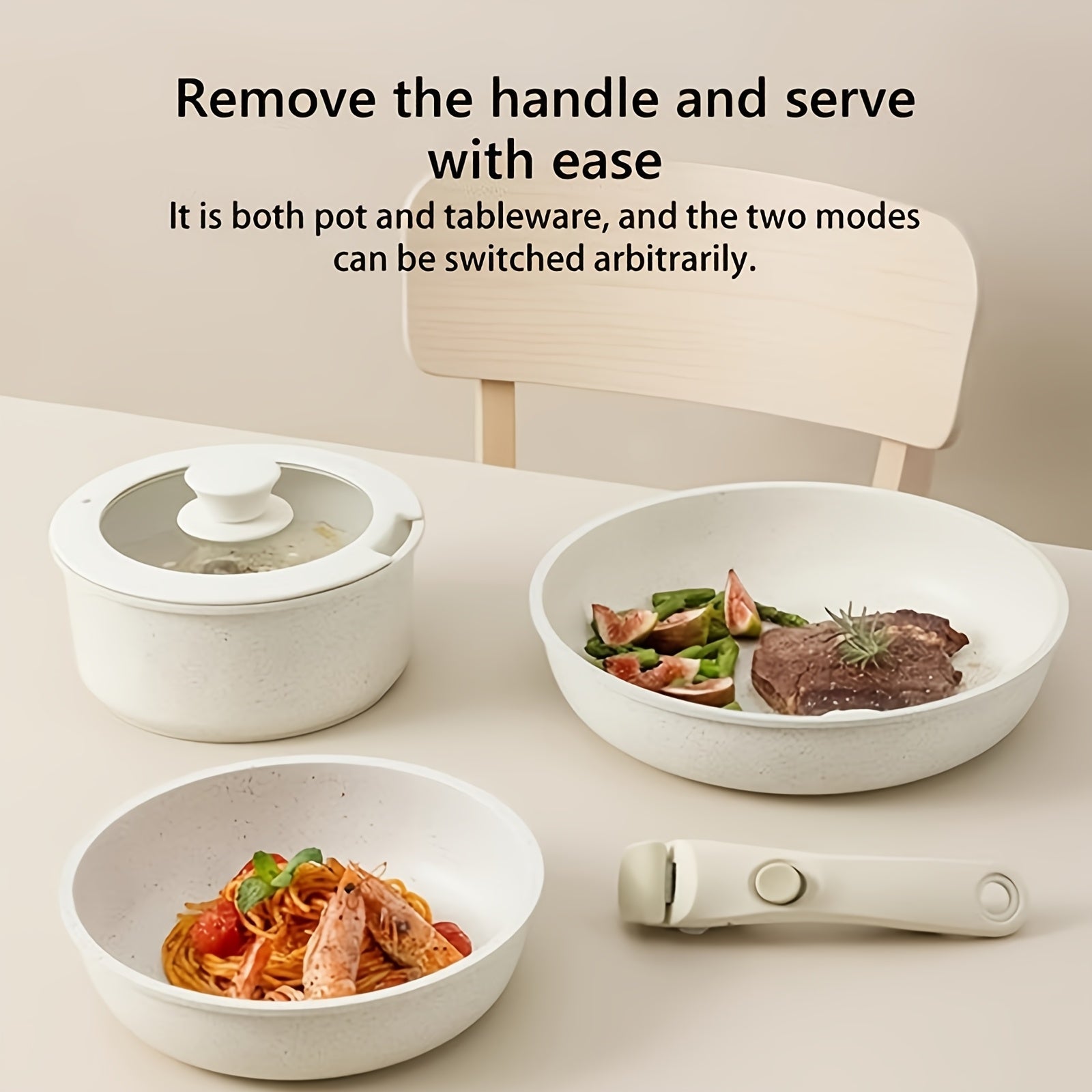 Набор посуды с антипригарным покрытием - включает 5 предметов с съемными ручками, изготовлен из алюминия для легкой очистки - идеально подходит для домашнего и ресторанного использования