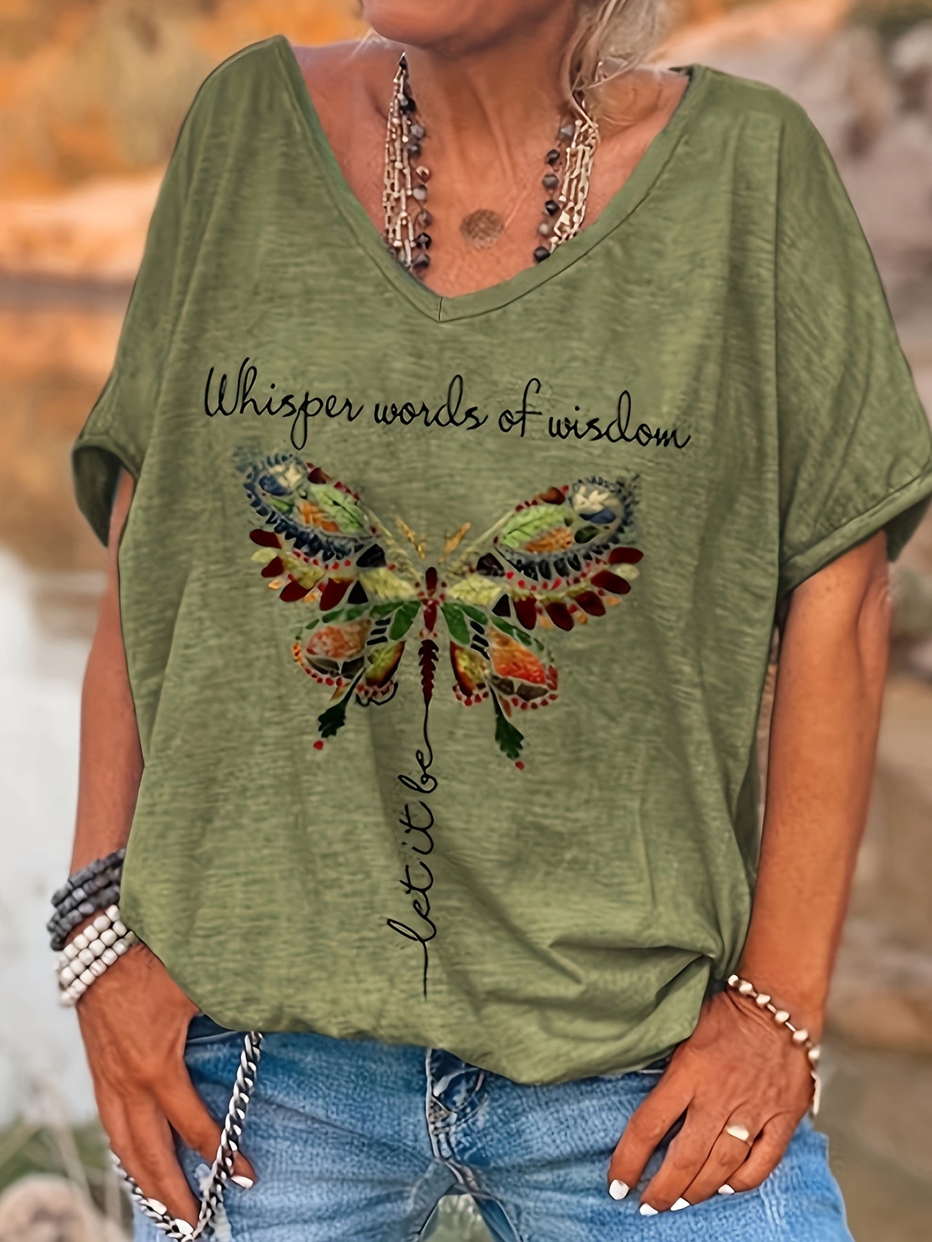 Plus Size Butterfly Drop Shoulder Loose T-Shirt Women's Casual Top