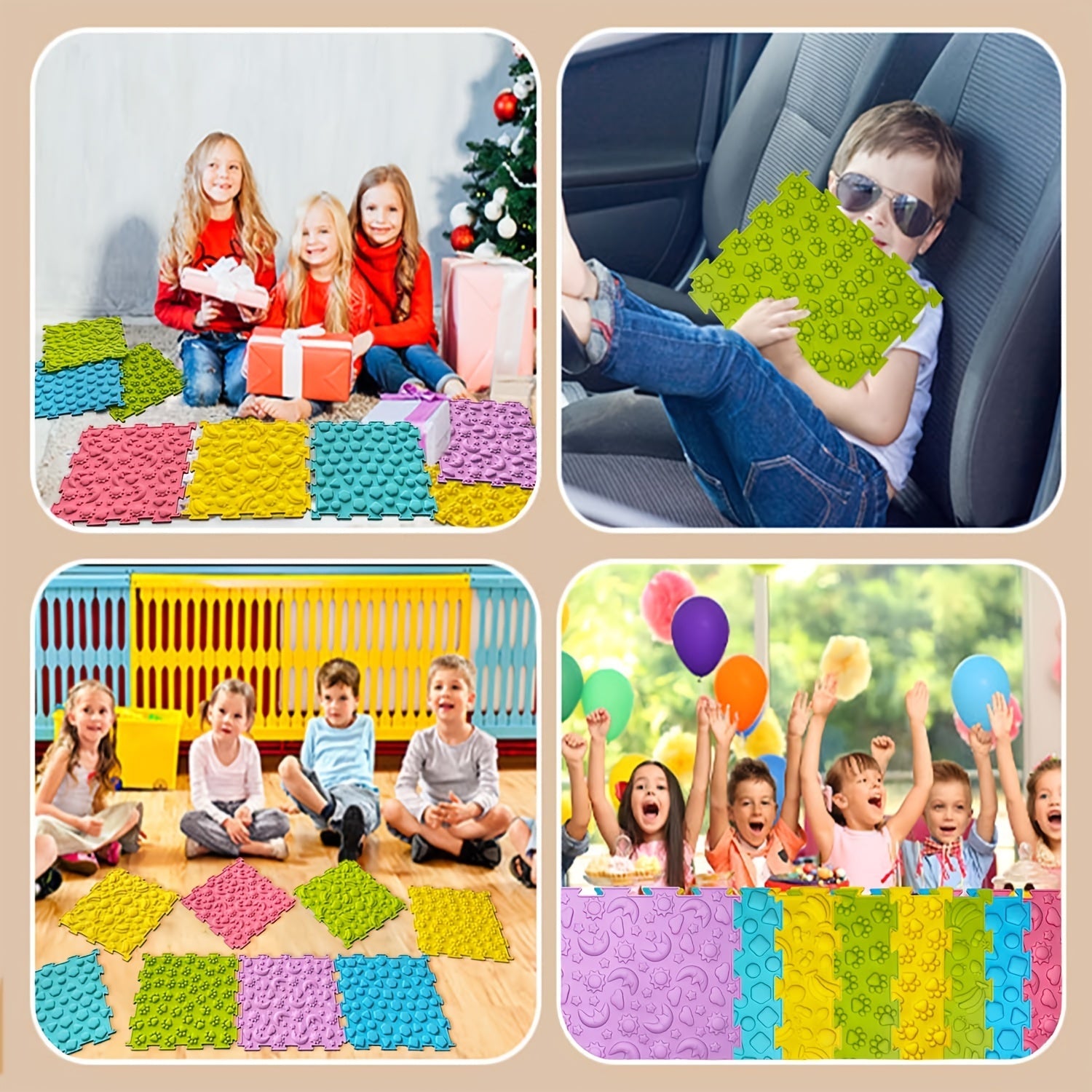 Sensory Tiles Puzzle Floor Mat - Bolalar Sensory xonasi uchun 8 dona to'plam, Tekstural gilam, Avtotransport massaj matosi, Avtizm uchun - Sensory ehtiyojlari bo'lgan bolalar uchun silikon massaj matosi
