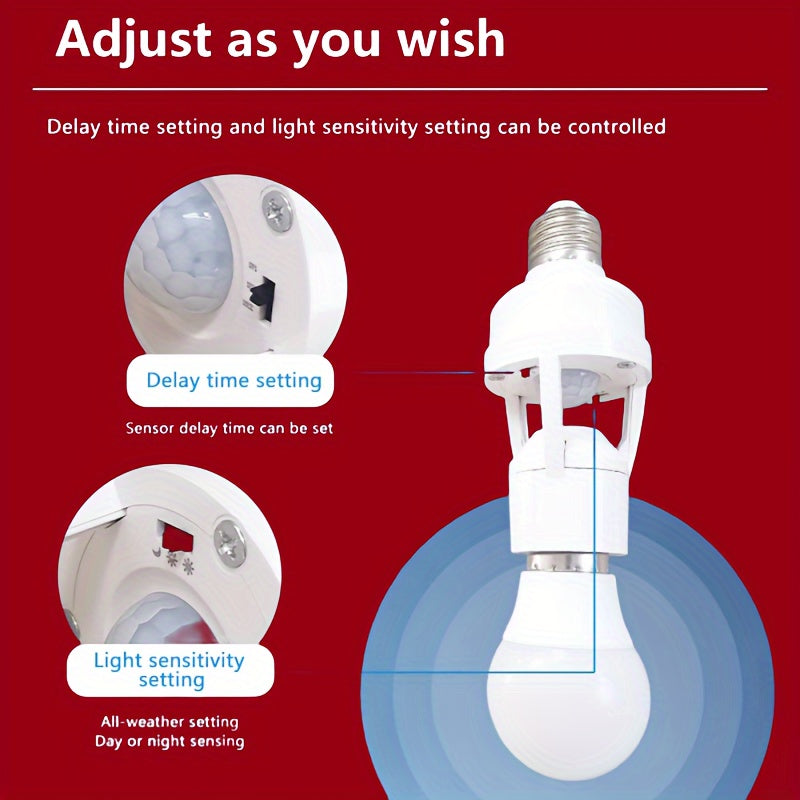 360° PIR Motion Sensor Light Socket E27 Base AC Hardwired 85-265V Adjustable Delay