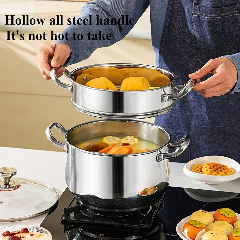 Stainless Steel Cookware Set with Steamer and Noodle Pot Dishwasher Safe for Gas Electric Stoves