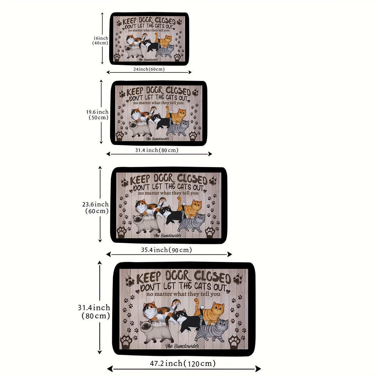 Felpudo de bienvenida para gatos caprichoso, antideslizante, interior y exterior, poliéster, negro