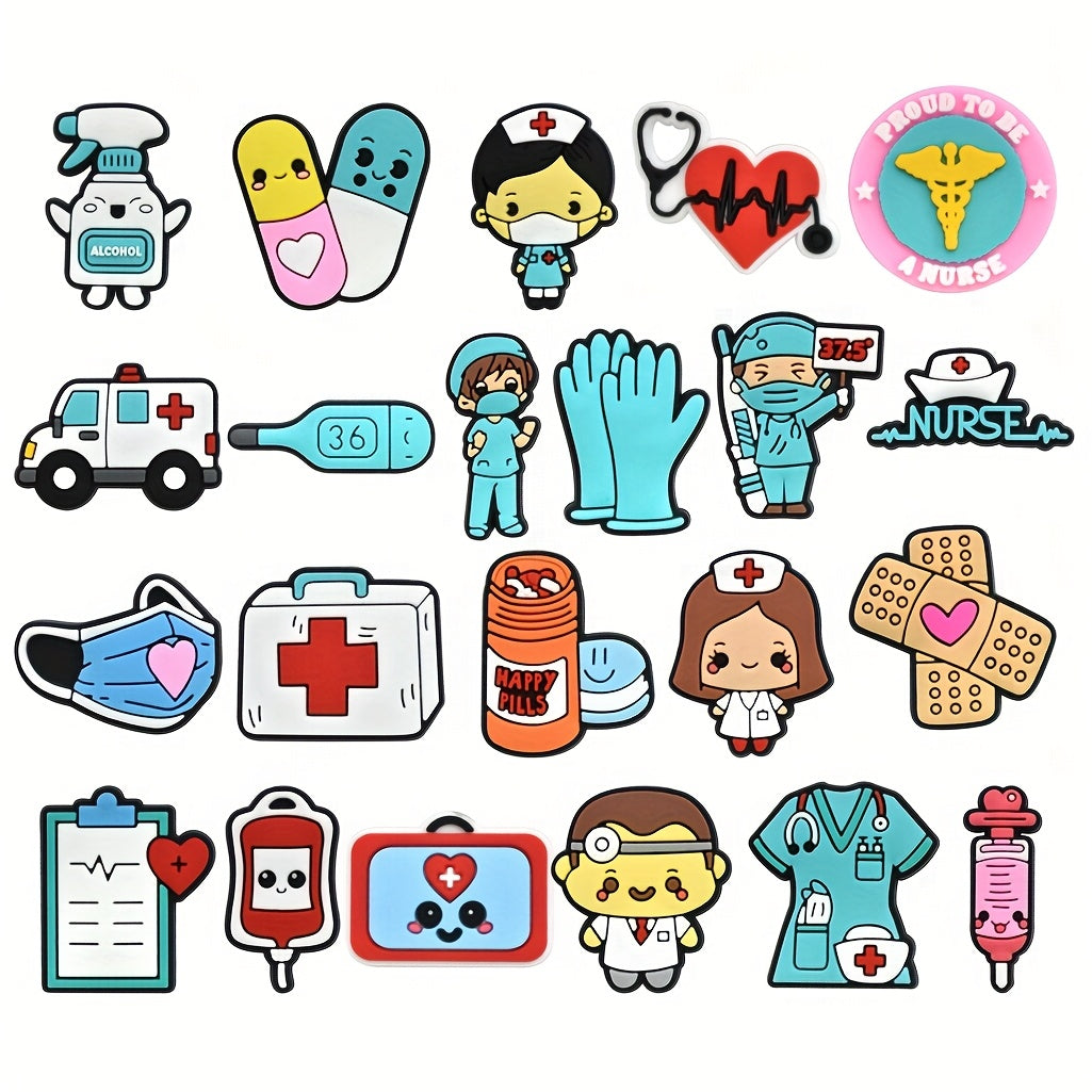 22/45 Pcs Soft PVC Cartoon Medical Shoe Charms Nurse Mask Shoe Accessories