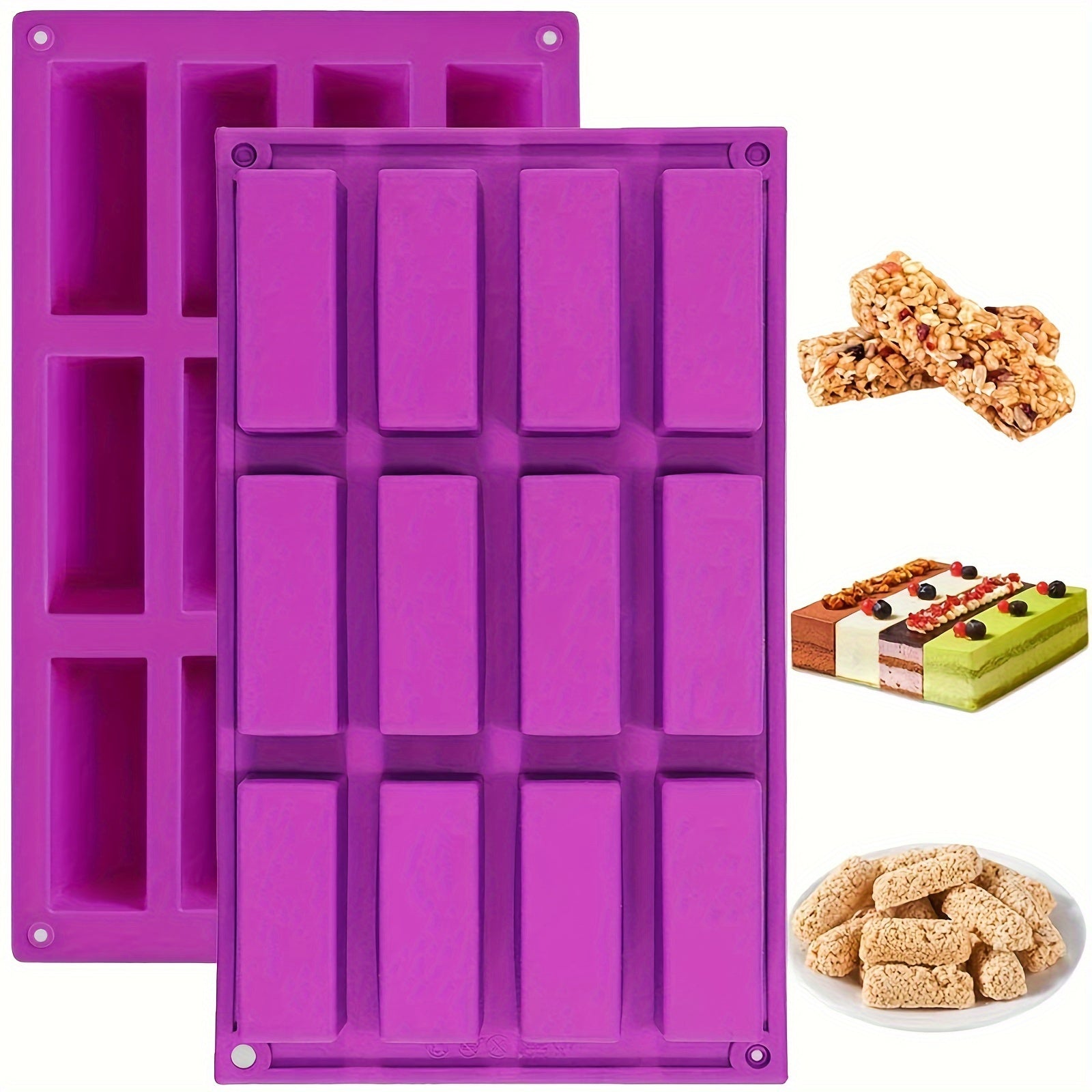 Silicone Mold 12-Cavity Large Rectangles for Energy Bars, Chocolate, Bread