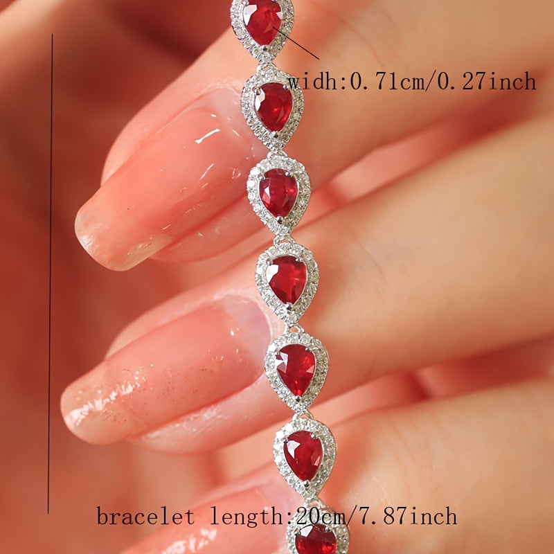 Pulsera de plata de ley con piedras sintéticas rojas, mosaico de zirconia celestial, joyería