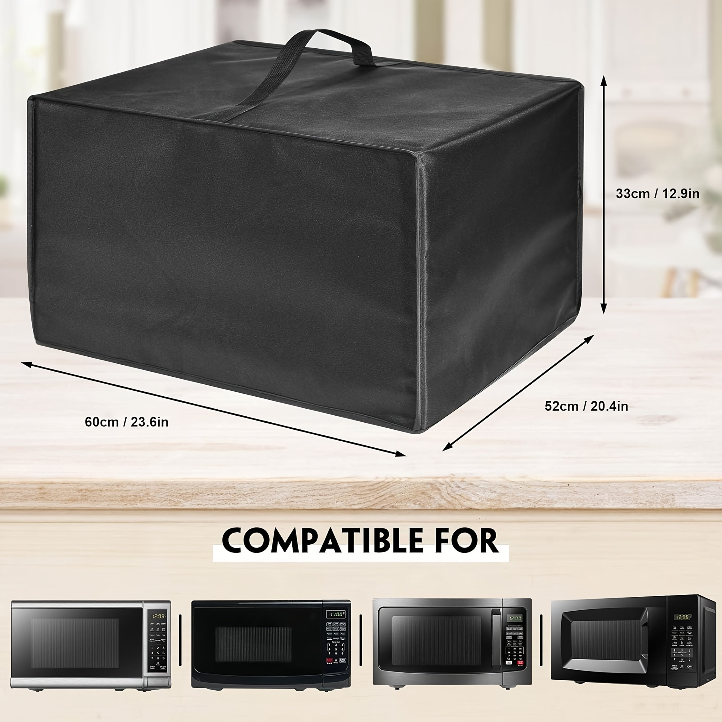 Black Gray Waterproof Microwave Oven Cover Foldable Dust Protector with Handle