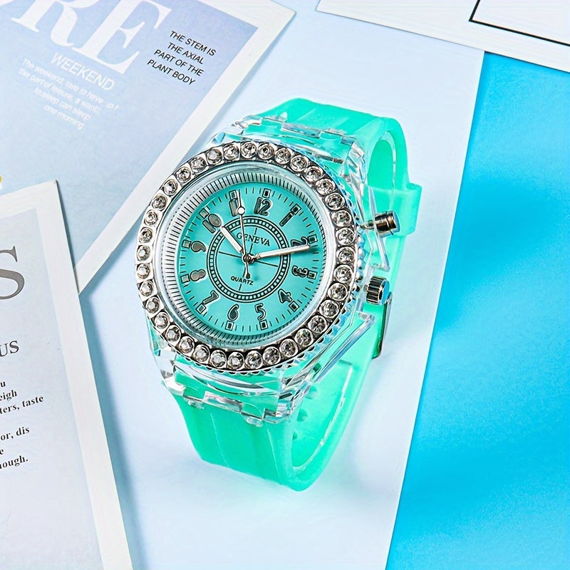 Luminous Student Digital Watch with Rhinestones Candy Colors for Teenagers