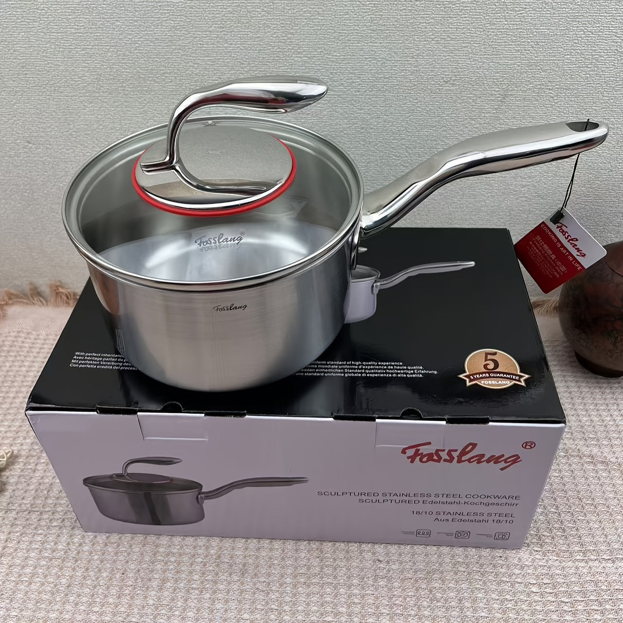 Stainless Steel Saucepan 2L with Dolphin Design Non-Stick Coating Glass Lid