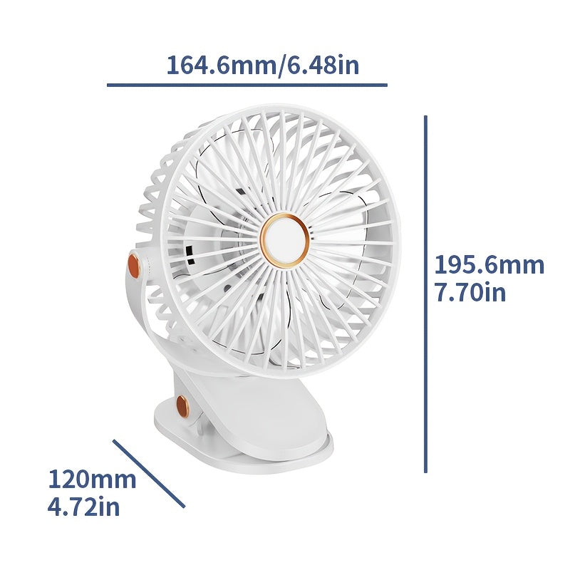 Portable Clip-On Table Fan with 360° Rotation 5-Speed Rechargeable Lithium Battery