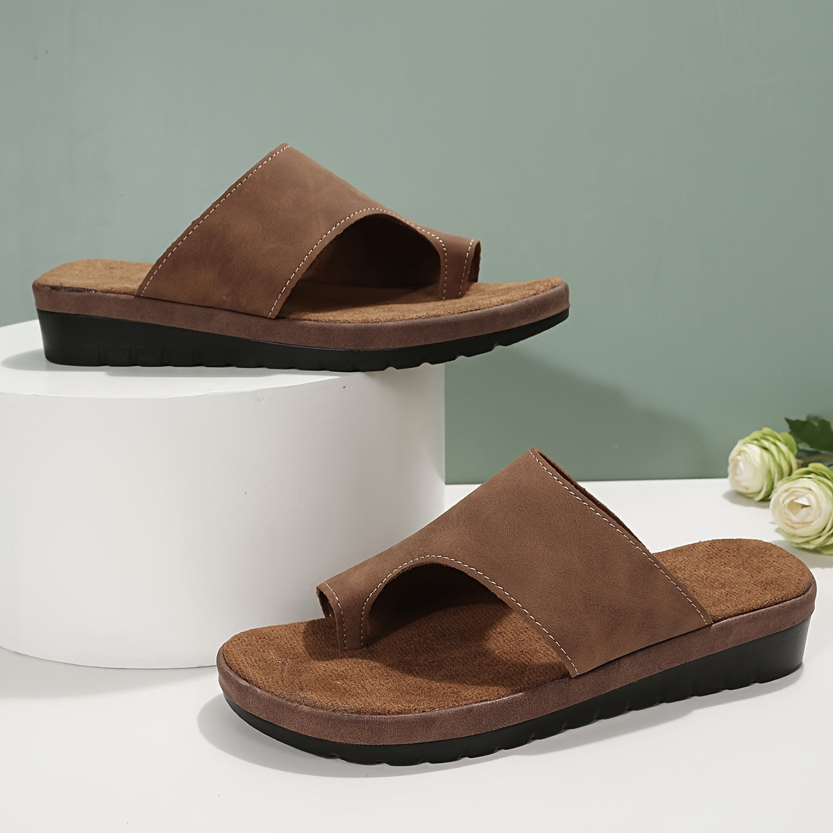 Women's Plus Size Faux Leather Slip-On Open-Toe Sandals Cushioned Sole