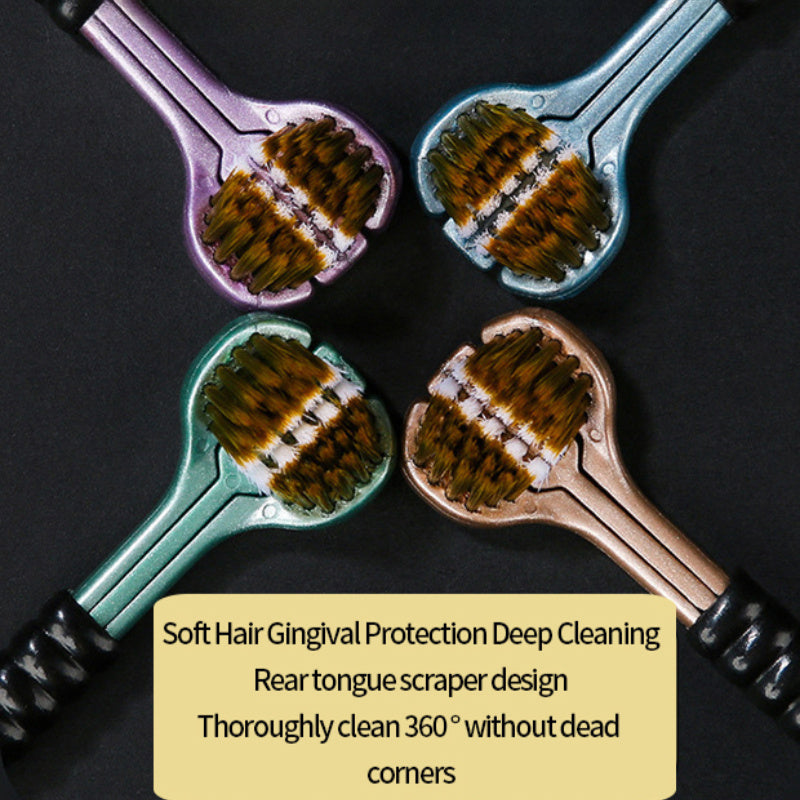 Set of 4 and 2 U-Shaped Toothbrushes for Adults Soft Nylon Bristles Tongue and Teeth Cleaning