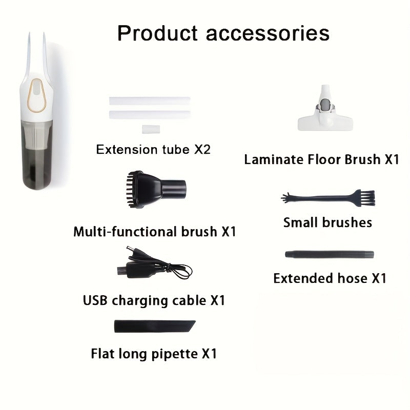 Portable Handheld Car and Home Vacuum Cleaner with Strong Suction and Attachments