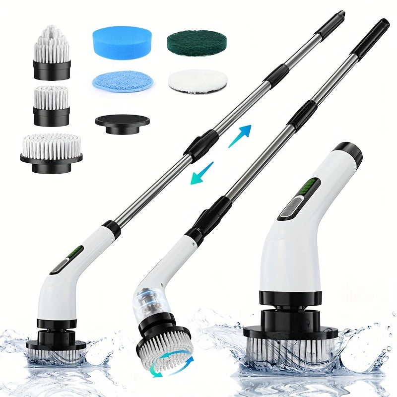 7-in-1 Cordless Electric Cleaning Brush Set with Long Handle, Rechargeable, Portable