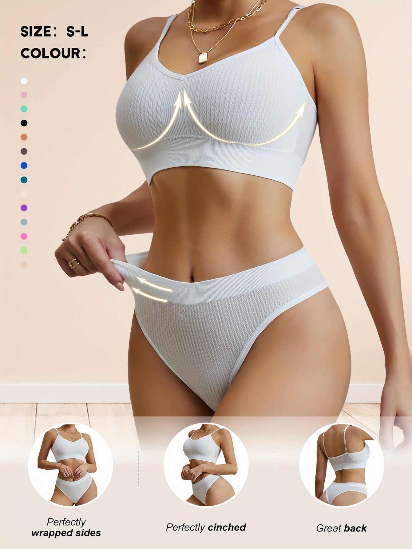 Женский комплект нижнего белья из двух предметов с пуш-ап бюстгальтером, без проволоки, сексуальными подтяжками и красивой отделкой спины.