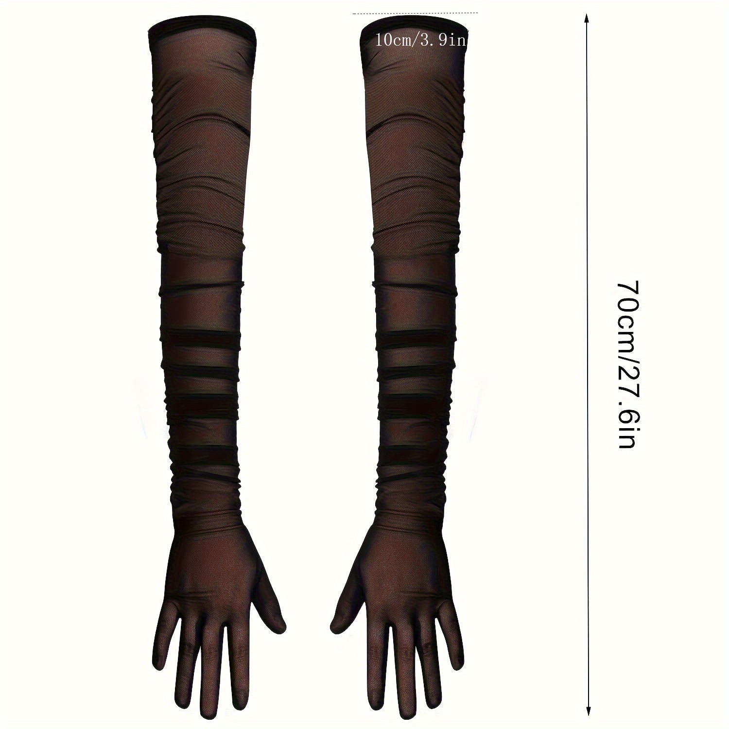 Lace qo‘lqoplar 70cm uzunlikda opera, to‘ylar, Xellouin, raqslar uchun qora shaffof cho‘ziladigan