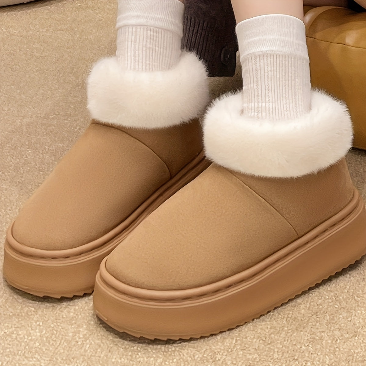 Women's Winter Slip-On Boots Soft Fabric Faux Fur Black Brown