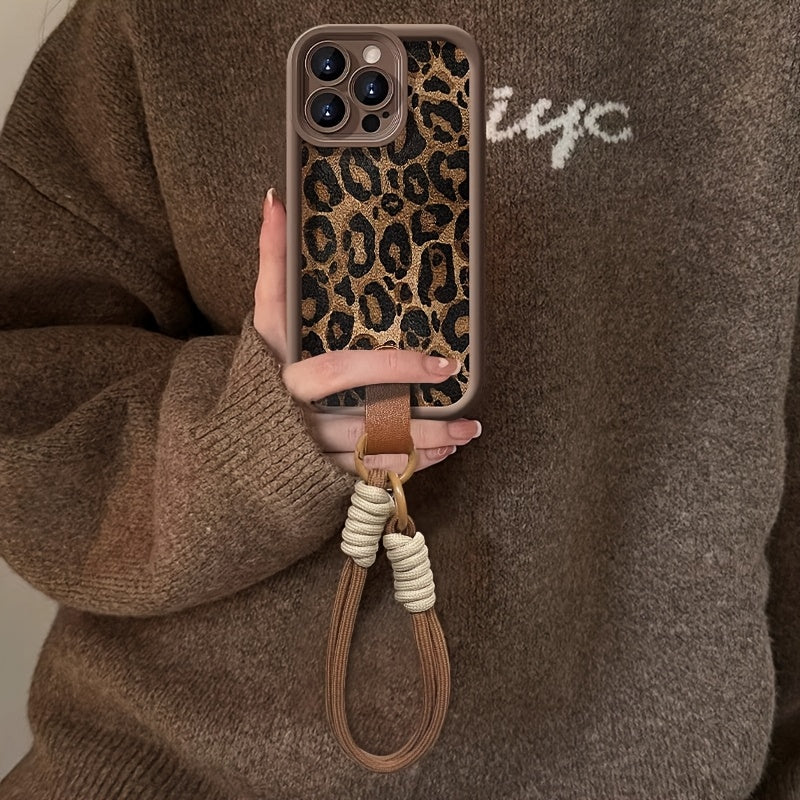 Brown Leopard Print TPU Lanyard with Lens Protection