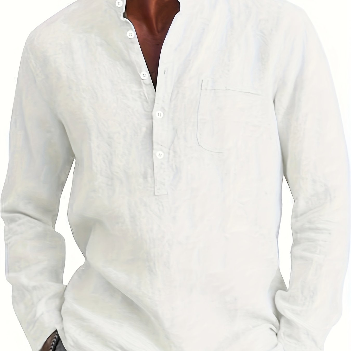 Plus Size Men's Cotton Henley Shirt Long Sleeve Casual Vacation Solid Color