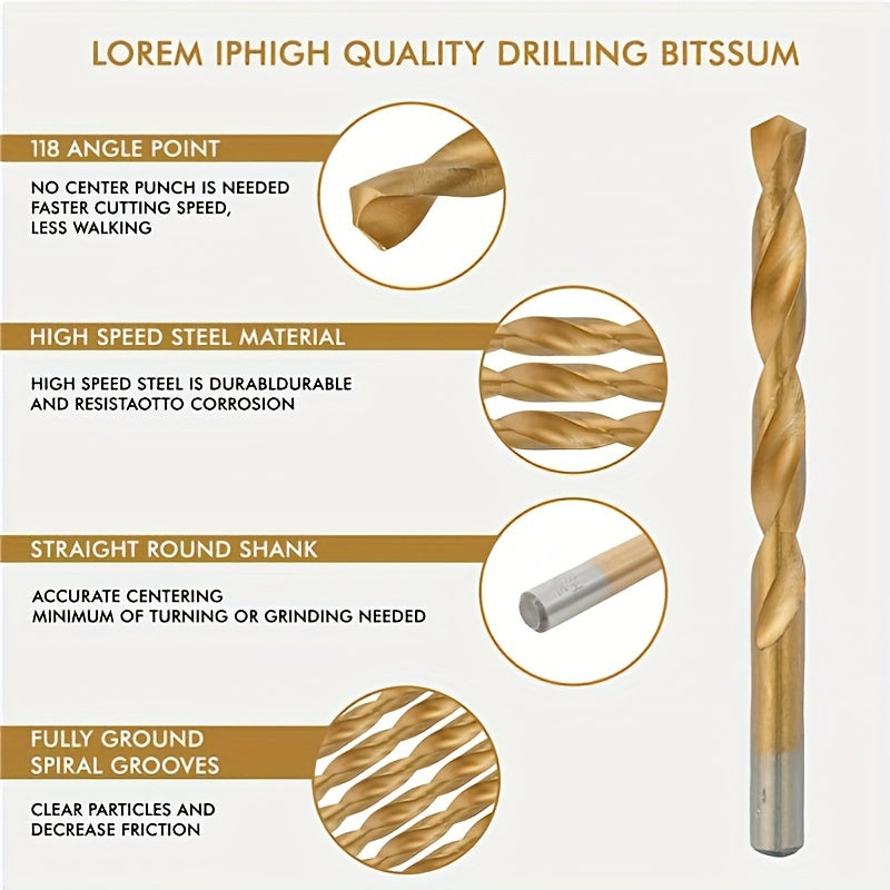 50 Pcs Titanium Coated High Speed Steel Drill Bits Set for Wood Metal Jewelry