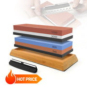 3-in-1 Knife Sharpening Kit with Whetstone, Bamboo Base, Angle Guide, Non-Slip Grip