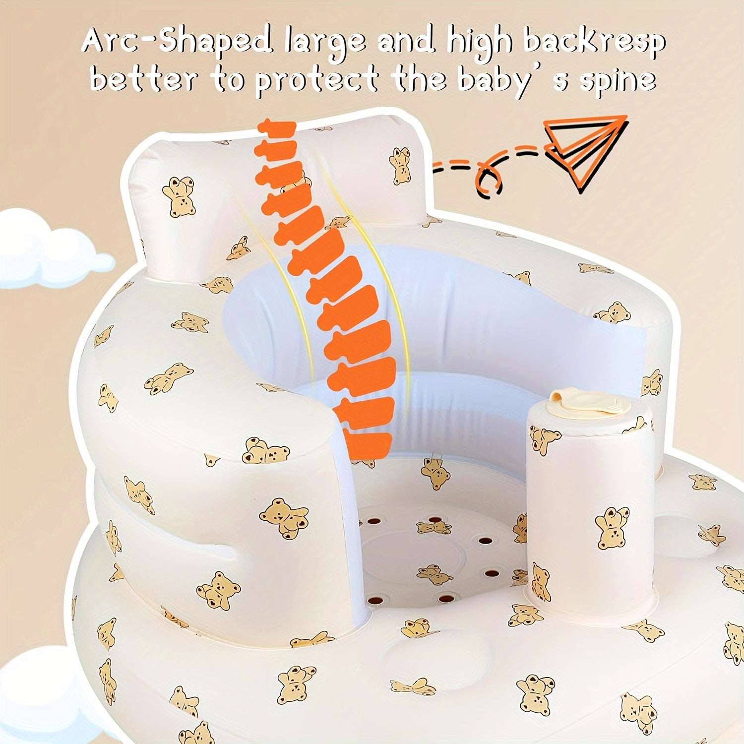 Inflatable Seat with Built-In Air Pump and Back Support for Lounge and Shower