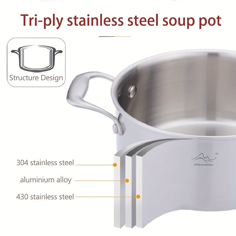 2.5L Tri-Ply Stainless Steel Soup Pot Induction Compatible Durable Cookware