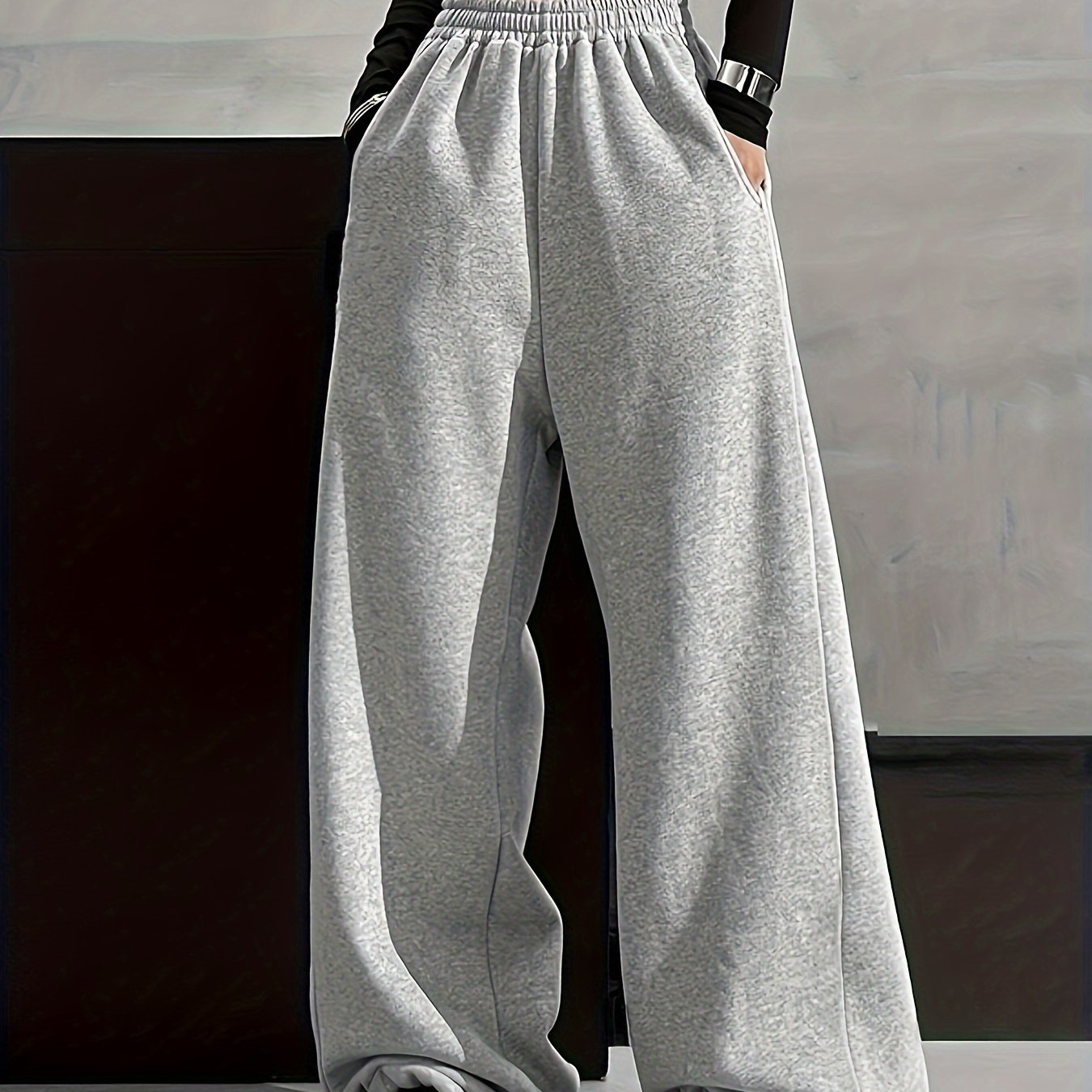 Women's Wide Leg Pants with Pockets and Tie, Solid Color, Fall Winter