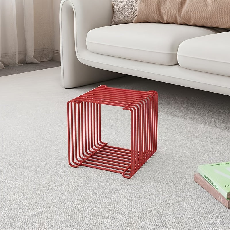 Geometric Stainless Steel Side Table with Storage Shelf for Living Room