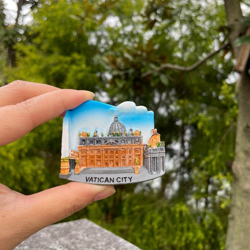 Handmade 3D Resin Magnet with Vatican City Architecture Hexagon Decor Gift