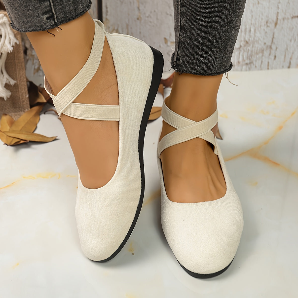 Women Vintage Slip-On Ballet Flats, Soft Fabric, Round Toe, All-Season