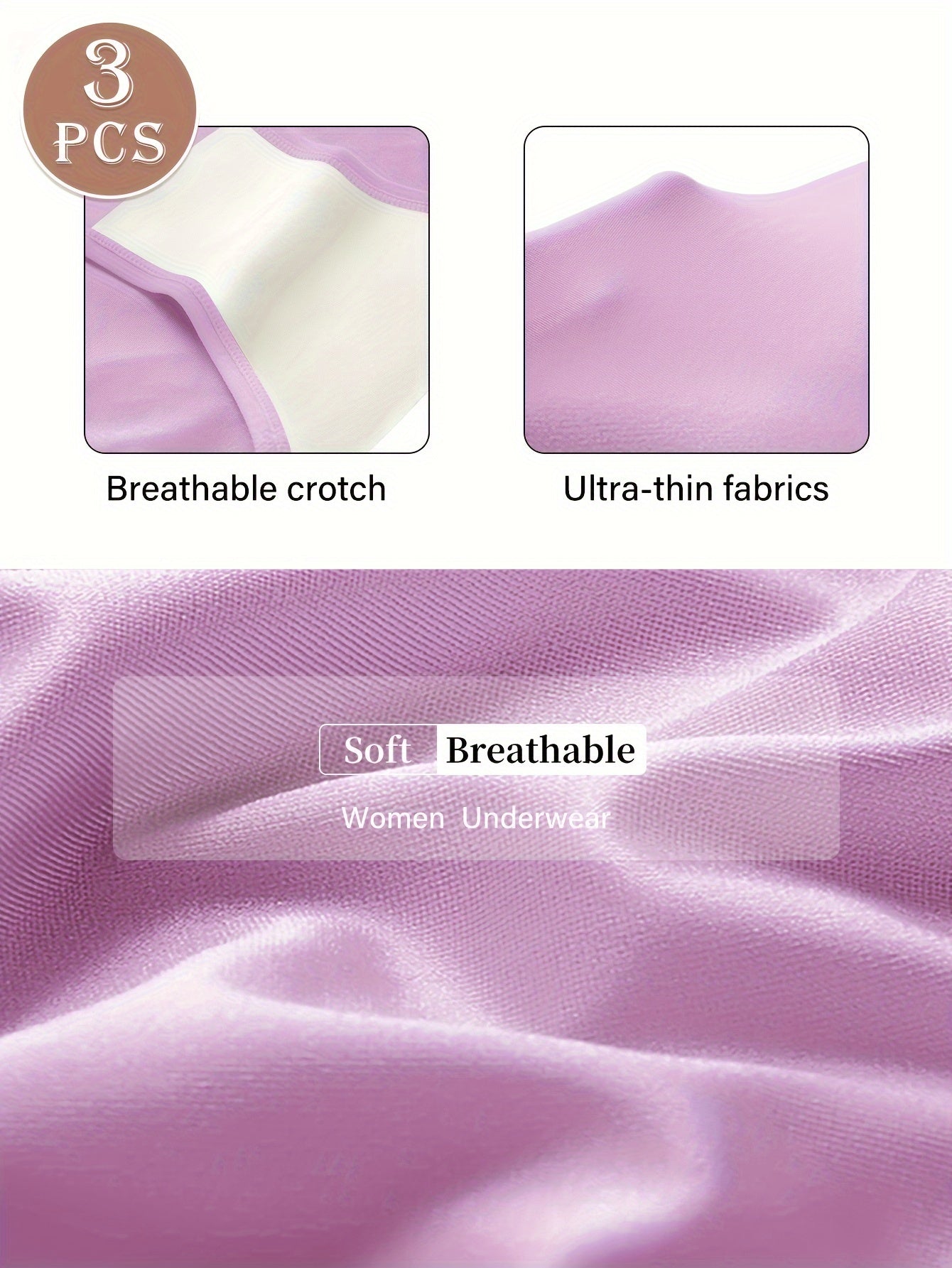 Plus Size High Waist Triangle Panties Set 3 Pack Soft Polyester Solid Color