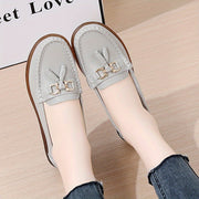 Women's Solid Color Faux Leather Loafers with Thick Heel Slip-On Shoes