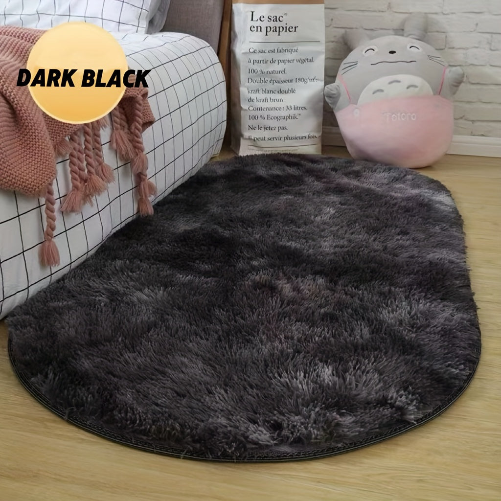 Oval Plush Area Rug for Bedroom and Living Room, Machine Washable