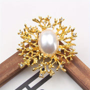 Antique Gold Coral Brooch Pin Sea Creature Resin Enamel Gift for Women