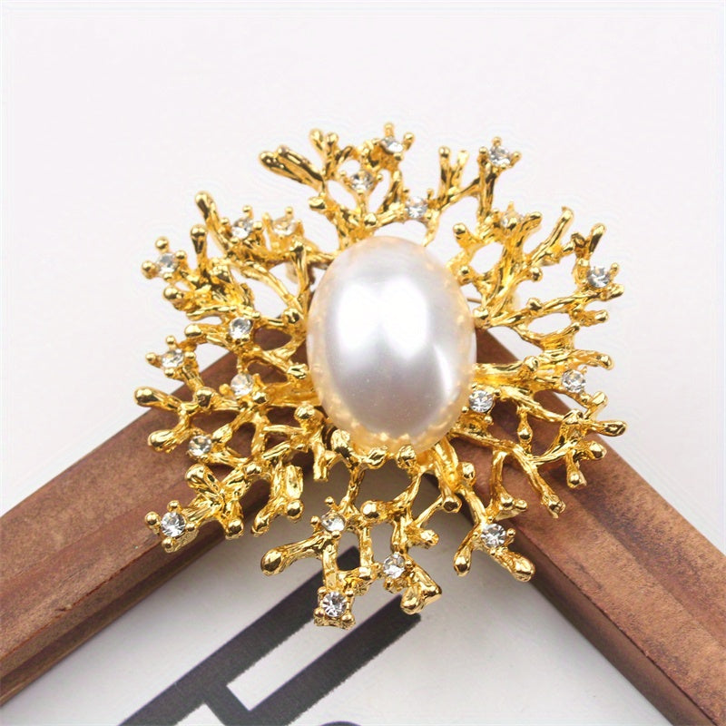 Antique Gold Coral Brooch Pin Sea Creature Resin Enamel Gift for Women