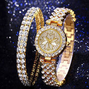Women's Wrist Watches Set with Rhinestones and Stainless Steel Bands