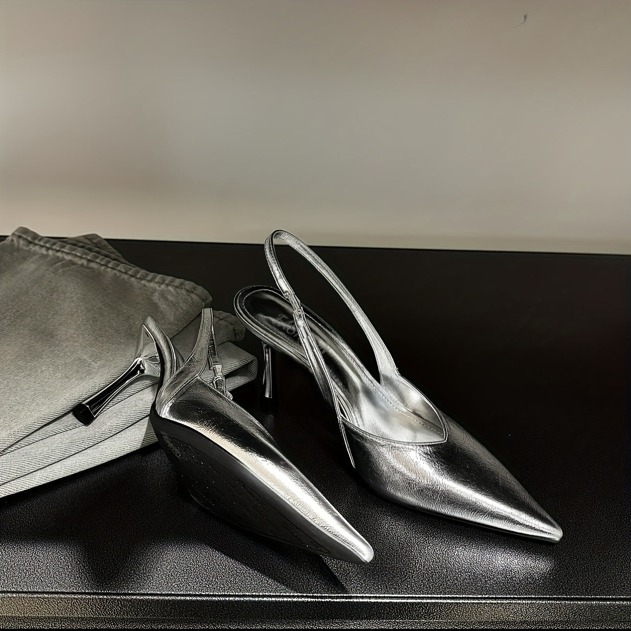 Women’s Metallic Silver Black Brown Pointed Toe Stiletto Heels with Ankle Strap