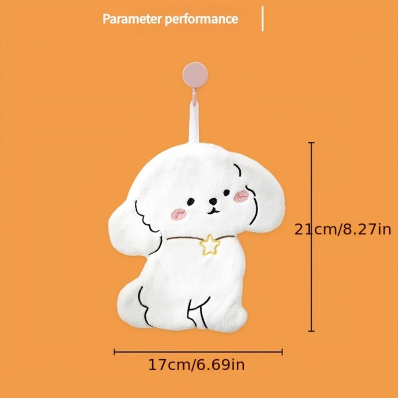 Cartoon Dog Hand Towels Coral Fleece 100% Polyester Set for Bathroom Kitchen