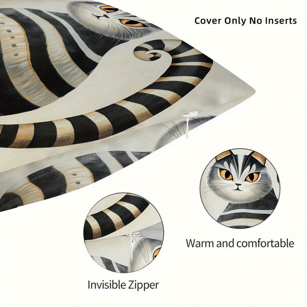 Cat-Themed Decorative Cushion Cover 45cm Polyester Machine Washable for Living Room Bedroom