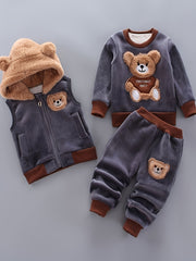 Boys Winter Outdoor Set 3-Piece Fur-Face Bear Pattern Polyester Fall Winter Casual