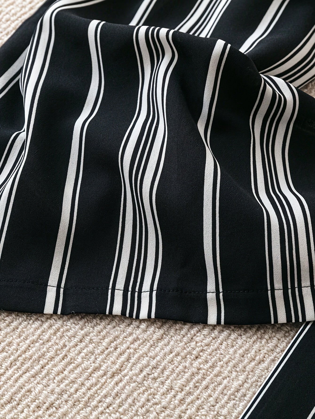 Plus Size Women's Wide Leg Lounge Pants Black White Striped Non-Stretch Adjustable Waist