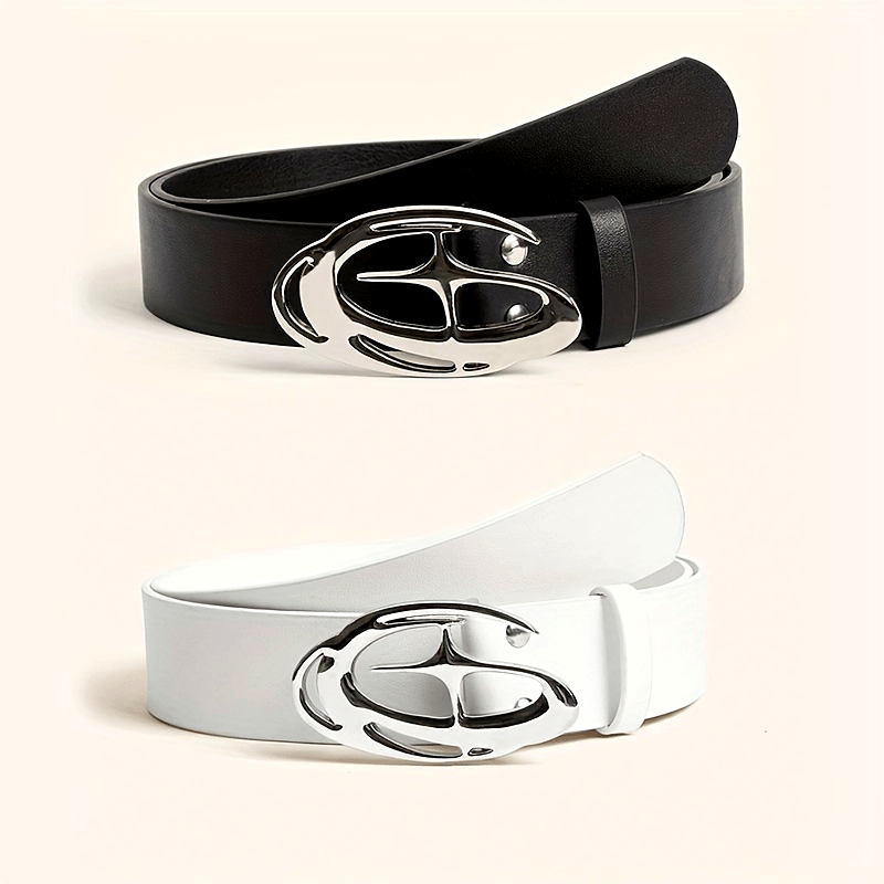 Women's Faux Leather Belt with Vintage Buckle for Dresses and Jeans