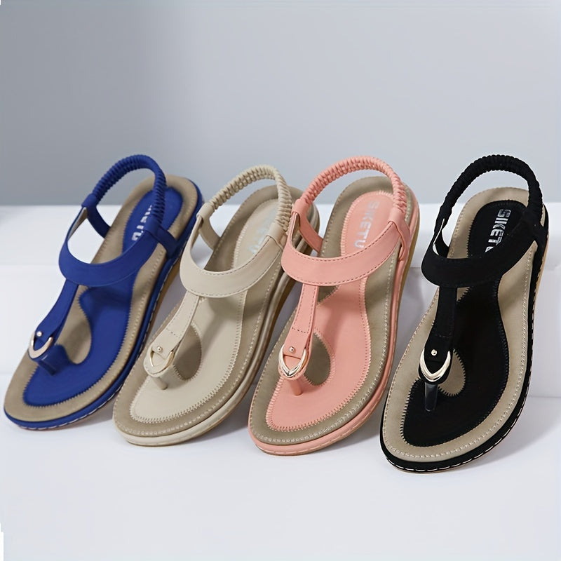 Women's Summer Flat Sandals Pink Large Size Open Toe Ankle Strap