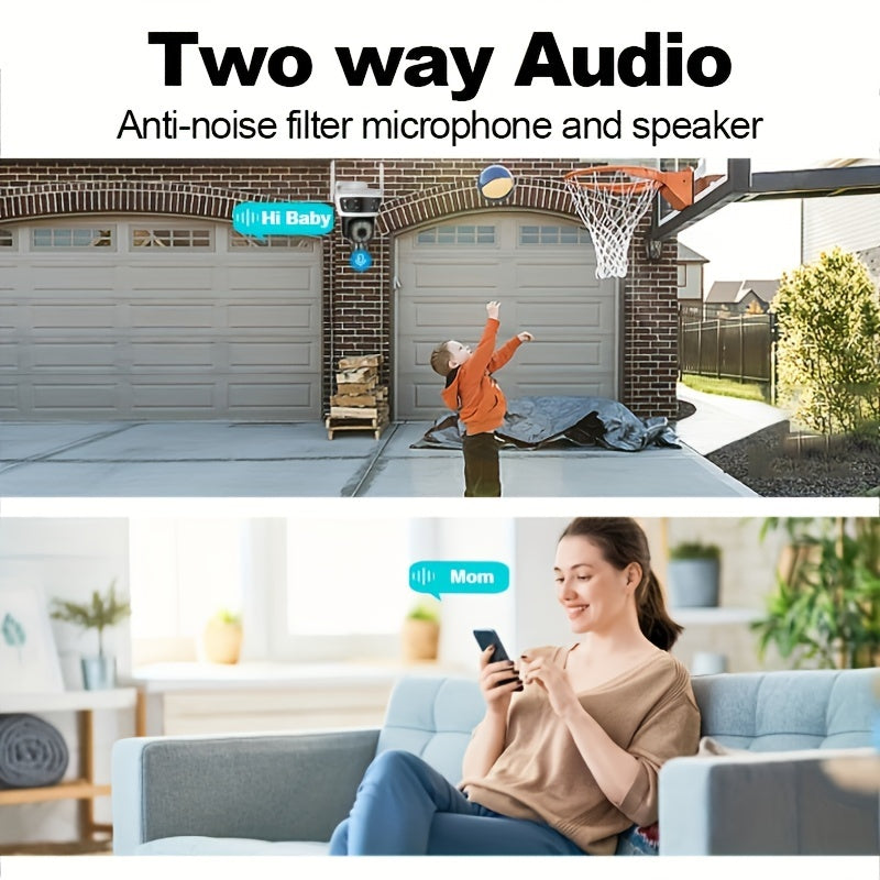 1080p HD WiFi камера видеонаблюдения с 360° охватом, двусторонний звук, оповещения о движении